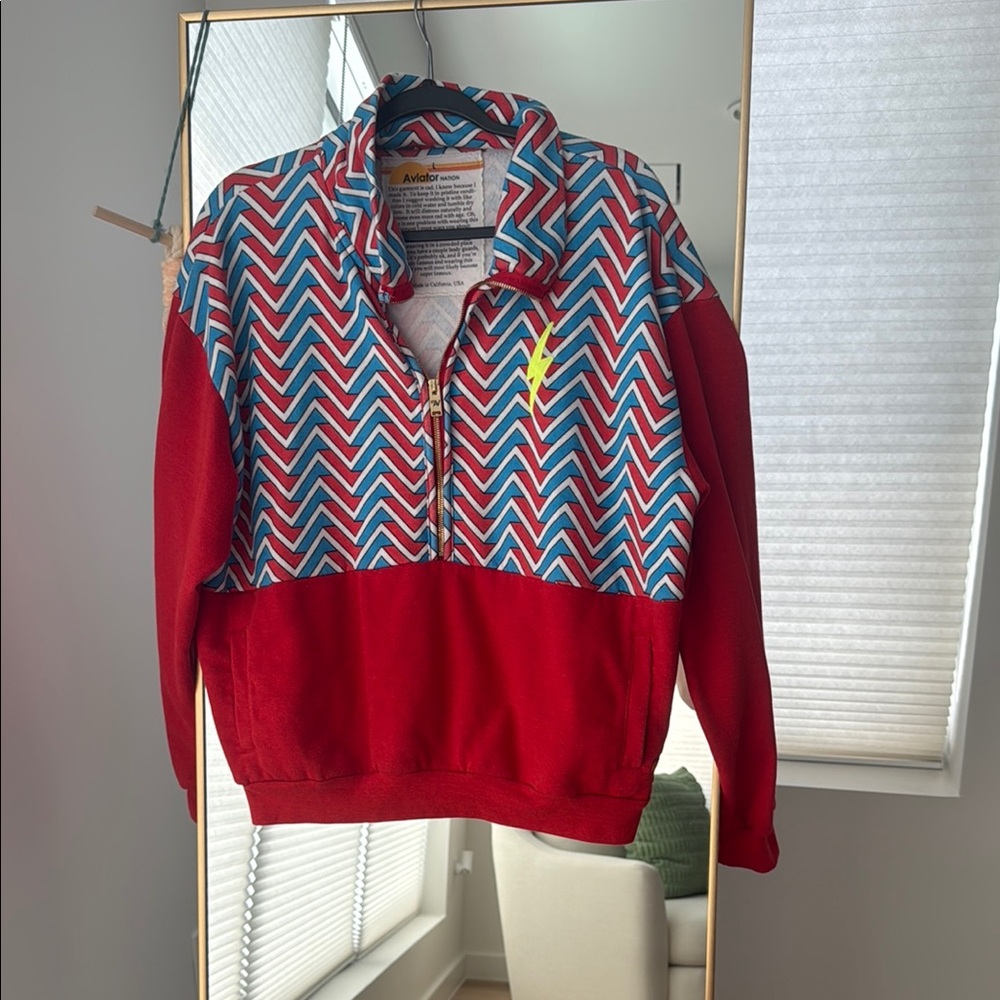 EUC Aviator Nation Geo Zig Bolt Embroidery Half Zip